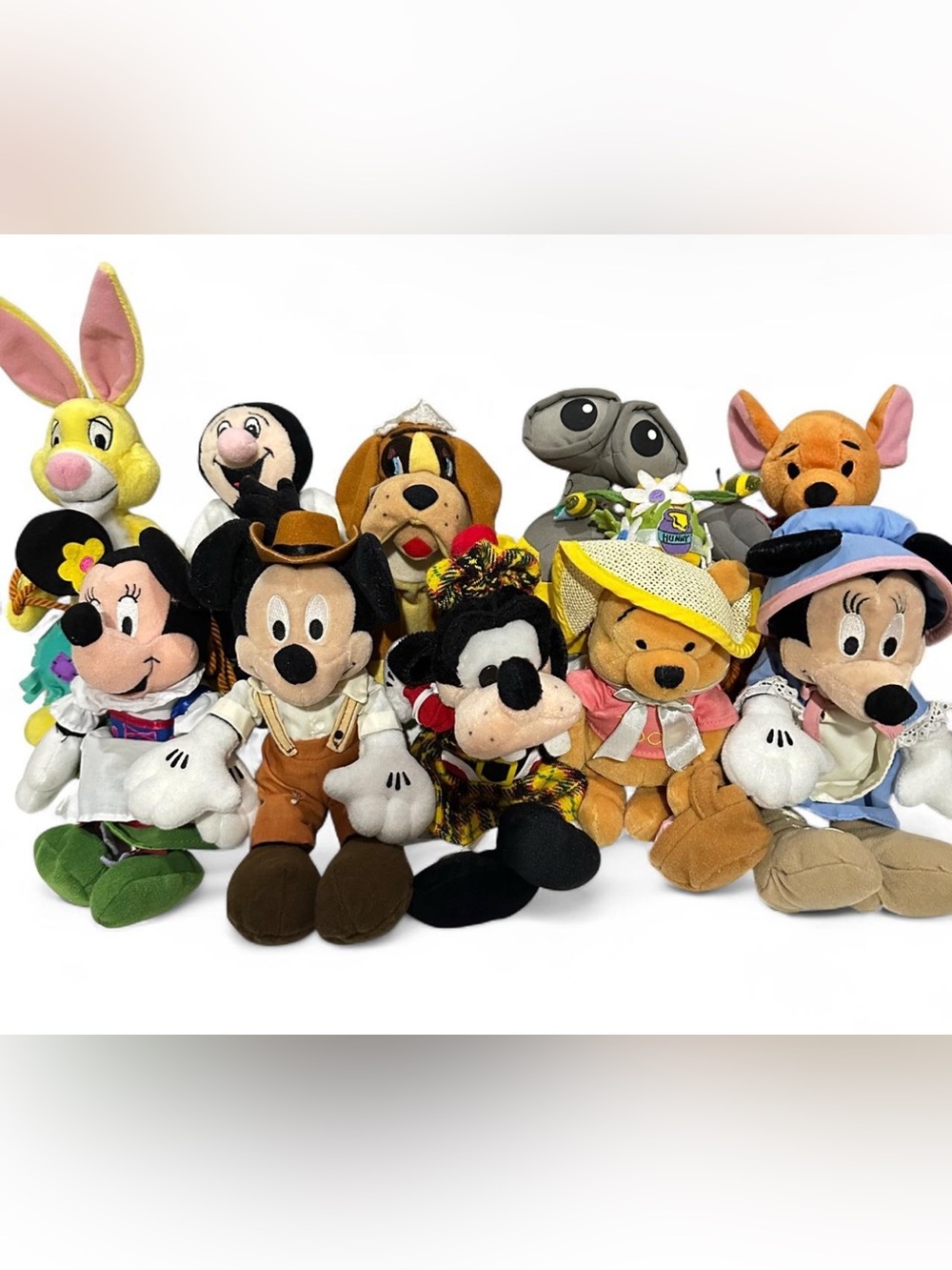Vtg Disney Plush Lot Bean Bag Lot 10 Pc Nana Goofy WallE Roo Pooh Rabbit Minnie